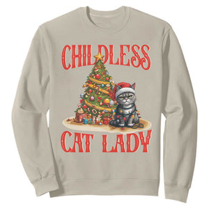 Christmas Childless Cat Lady Sweatshirt Funny Cat Christmas Light Tree TS09 Sand Print Your Wear