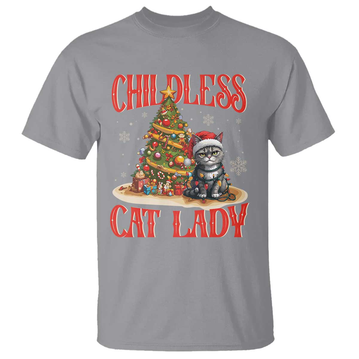 Christmas Childless Cat Lady T Shirt Funny Cat Christmas Light Tree TS09 Sport Gray Print Your Wear