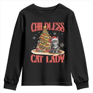 Christmas Childless Cat Lady Youth Sweatshirt Funny Cat Christmas Light Tree TS09 Black Print Your Wear