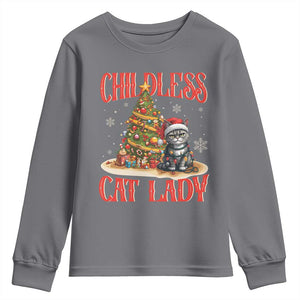 Christmas Childless Cat Lady Youth Sweatshirt Funny Cat Christmas Light Tree TS09 Charcoal Print Your Wear