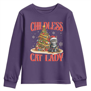 Christmas Childless Cat Lady Youth Sweatshirt Funny Cat Christmas Light Tree TS09 Purple Print Your Wear