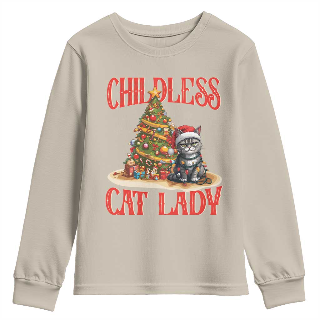 Christmas Childless Cat Lady Youth Sweatshirt Funny Cat Christmas Light Tree TS09 Sand Print Your Wear