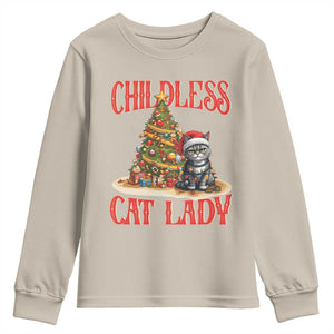 Christmas Childless Cat Lady Youth Sweatshirt Funny Cat Christmas Light Tree TS09 Sand Print Your Wear