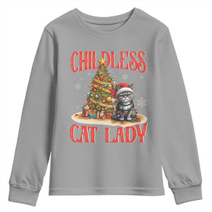 Christmas Childless Cat Lady Youth Sweatshirt Funny Cat Christmas Light Tree TS09 Sport Gray Print Your Wear