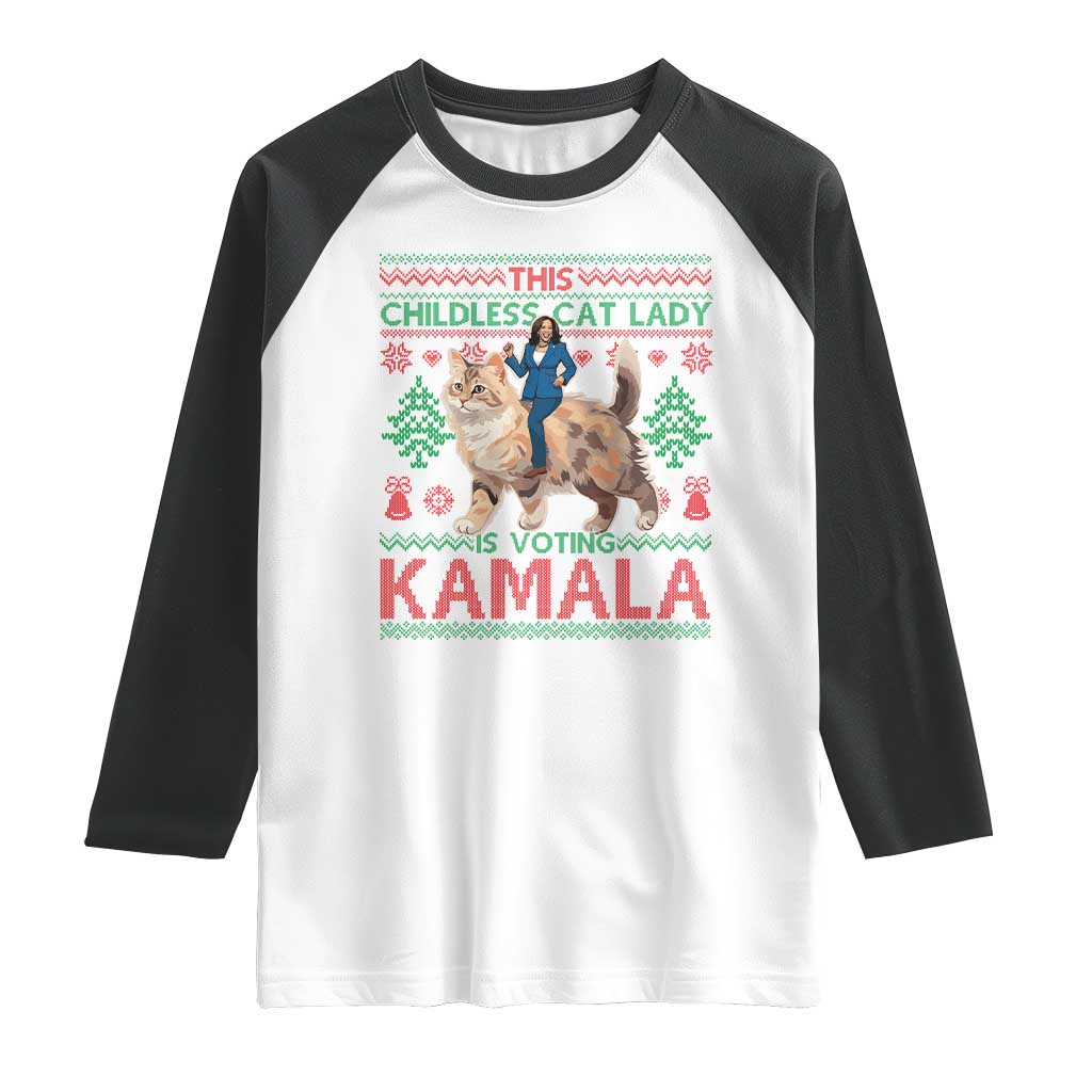 Christmas Childless Cat Lady For Kamala Raglan Shirt Funny Santa Cat Voting Harris 2024 TS09 White Black Print Your Wear