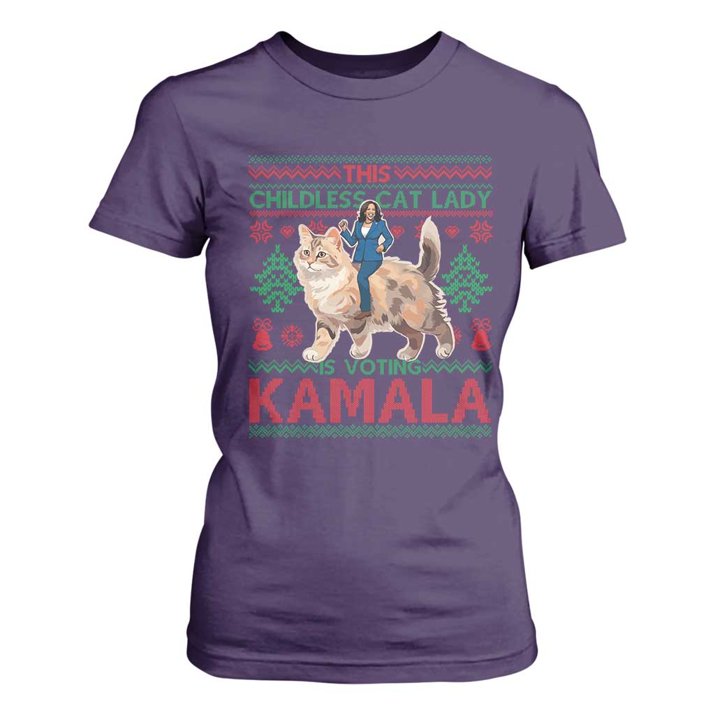 Christmas Childless Cat Lady For Kamala T Shirt For Women Funny Santa Cat Voting Harris 2024 TS09 Purple Print Your Wear