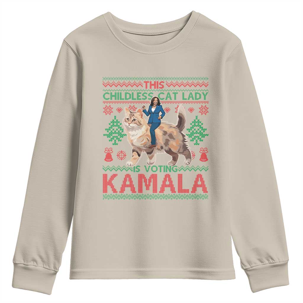 Christmas Childless Cat Lady For Kamala Youth Sweatshirt Funny Santa Cat Voting Harris 2024 TS09 Sand Print Your Wear