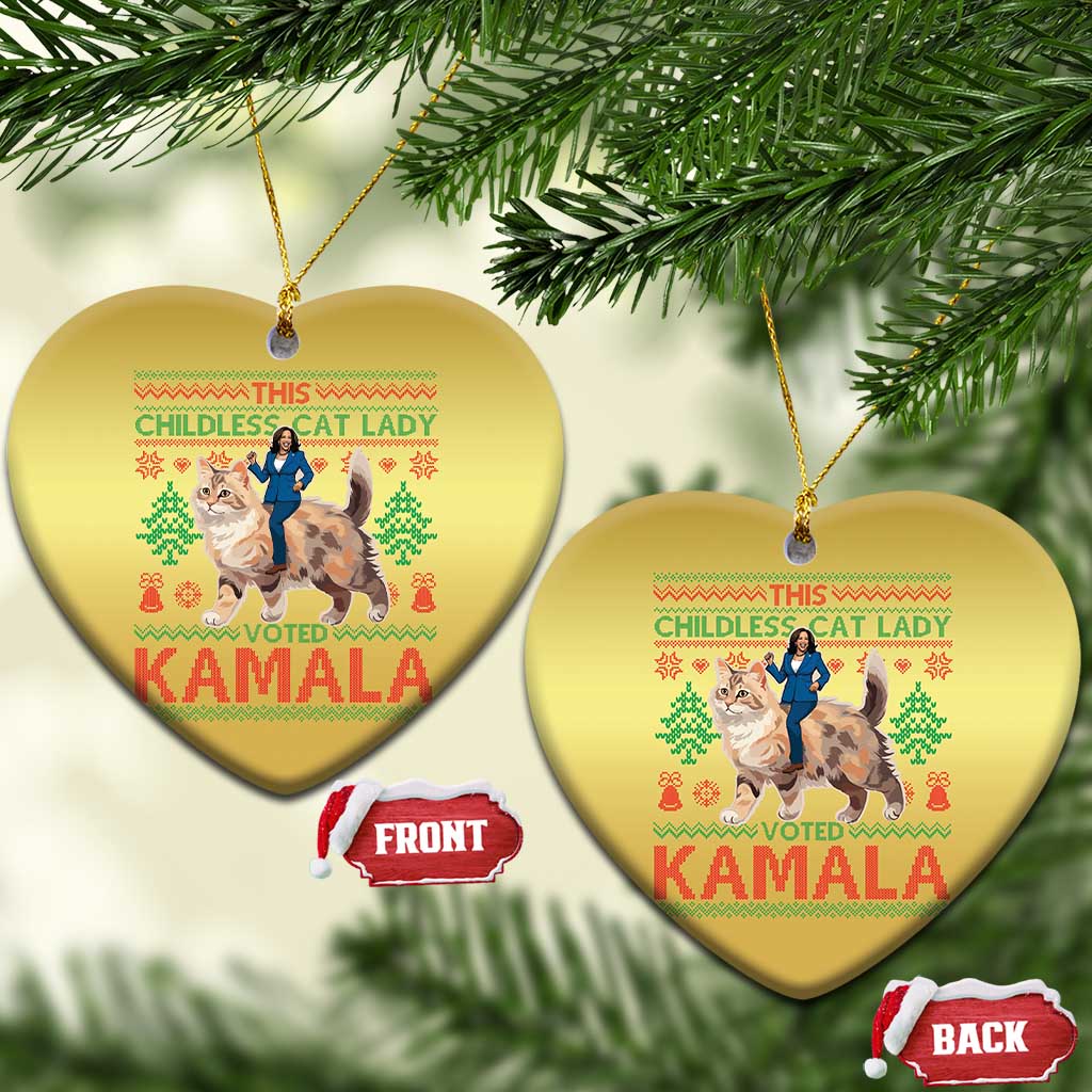 Xmas Childless Cat Lady For Kamala Christmas Ornament Funny Santa Cat Voted Harris 2024 TS09 Heart Gold Print Your Wear