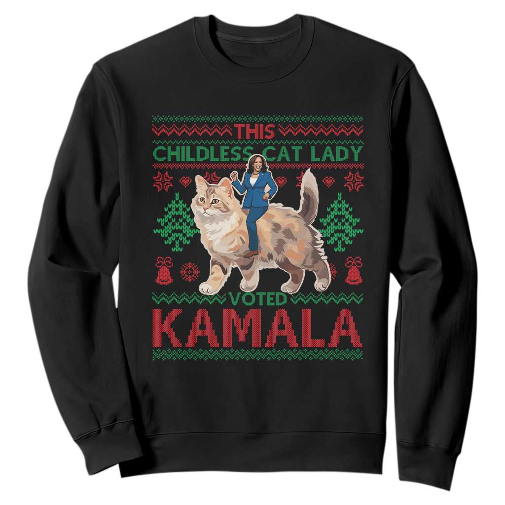Christmas Childless Cat Lady For Kamala Sweatshirt Funny Santa Cat Voted Harris 2024 TS09 Black Print Your Wear