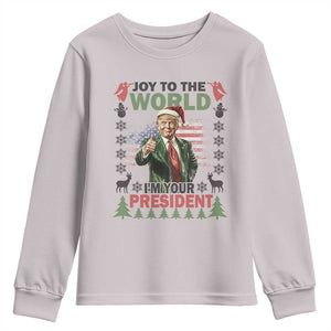 Funny Christmas Trump Youth Sweatshirt Joy To The World I'm Your President 2024 TS09 Ice Gray Print Your Wear