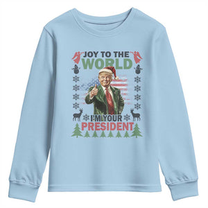 Funny Christmas Trump Youth Sweatshirt Joy To The World I'm Your President 2024 TS09 Light Blue Print Your Wear