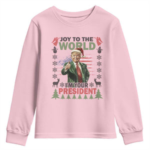 Funny Christmas Trump Youth Sweatshirt Joy To The World I'm Your President 2024 TS09 Light Pink Print Your Wear