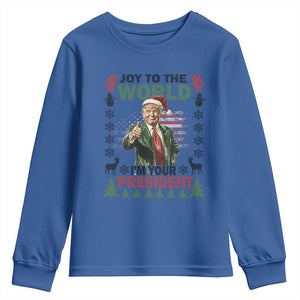 Funny Christmas Trump Youth Sweatshirt Joy To The World I'm Your President 2024 TS09 Royal Blue Print Your Wear