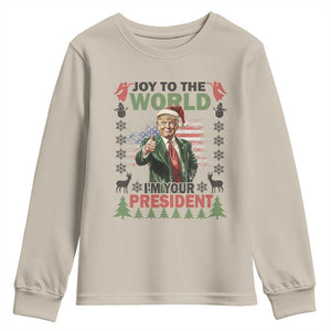 Funny Christmas Trump Youth Sweatshirt Joy To The World I'm Your President 2024 TS09 Sand Print Your Wear
