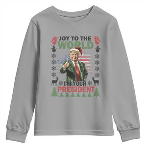 Funny Christmas Trump Youth Sweatshirt Joy To The World I'm Your President 2024 TS09 Sport Gray Print Your Wear