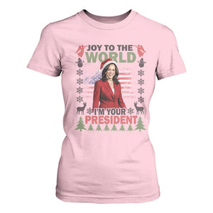 Funny Christmas Harris T Shirt For Women Joy To The World I'm Your President Kamala 2024 TS09 Light Pink Print Your Wear