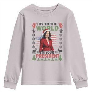 Funny Christmas Harris Youth Sweatshirt Joy To The World I'm Your President Kamala 2024 TS09 Ice Gray Print Your Wear