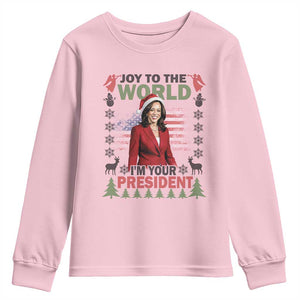 Funny Christmas Harris Youth Sweatshirt Joy To The World I'm Your President Kamala 2024 TS09 Light Pink Print Your Wear