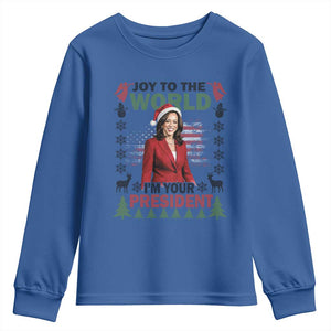 Funny Christmas Harris Youth Sweatshirt Joy To The World I'm Your President Kamala 2024 TS09 Royal Blue Print Your Wear