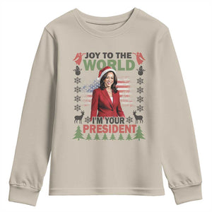 Funny Christmas Harris Youth Sweatshirt Joy To The World I'm Your President Kamala 2024 TS09 Sand Print Your Wear