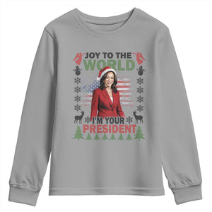 Funny Christmas Harris Youth Sweatshirt Joy To The World I'm Your President Kamala 2024 TS09 Sport Gray Print Your Wear