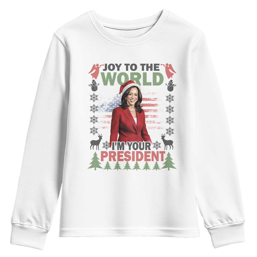 Funny Christmas Harris Youth Sweatshirt Joy To The World I'm Your President Kamala 2024 TS09 White Print Your Wear