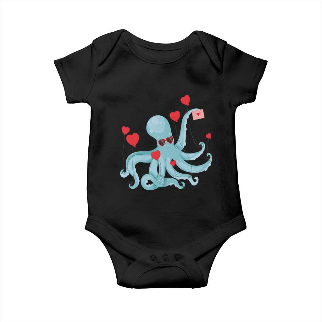 Valentine's Day Baby Onesie Octopus With Heart Balloons Cute Love Letter TS09 Black Print Your Wear