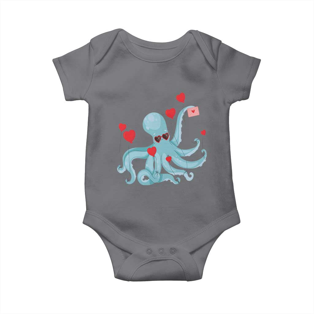 Valentine's Day Baby Onesie Octopus With Heart Balloons Cute Love Letter TS09 Charcoal Print Your Wear