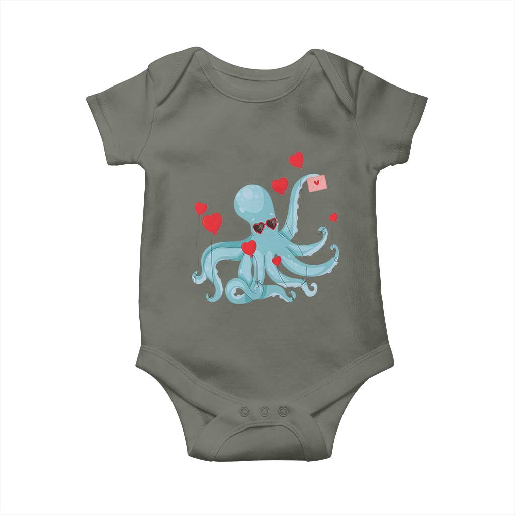 Valentine's Day Baby Onesie Octopus With Heart Balloons Cute Love Letter TS09 Military Green Print Your Wear
