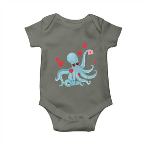 Valentine's Day Baby Onesie Octopus With Heart Balloons Cute Love Letter TS09 Military Green Print Your Wear