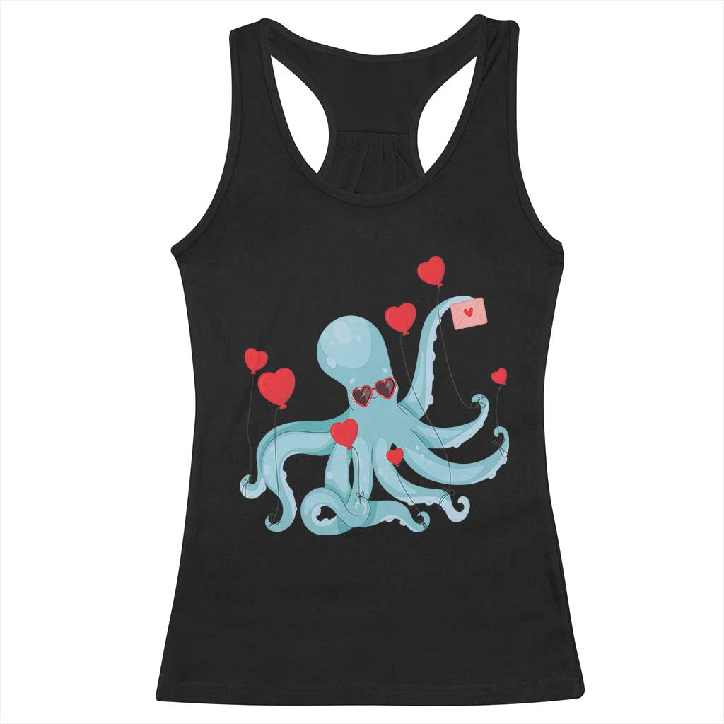 Valentine's Day Racerback Tank Top Octopus With Heart Balloons Cute Love Letter TS09 Black Print Your Wear