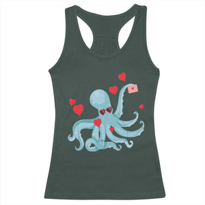 Valentine's Day Racerback Tank Top Octopus With Heart Balloons Cute Love Letter TS09 Dark Forest Green Print Your Wear