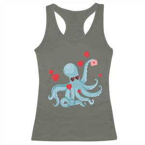 Valentine's Day Racerback Tank Top Octopus With Heart Balloons Cute Love Letter TS09 Military Green Print Your Wear