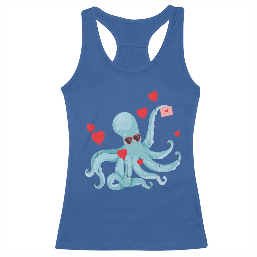 Valentine's Day Racerback Tank Top Octopus With Heart Balloons Cute Love Letter TS09 Royal Blue Print Your Wear