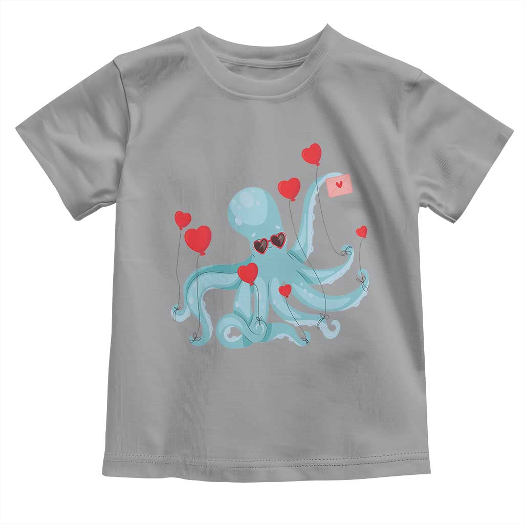 Valentine's Day Toddler T Shirt Octopus With Heart Balloons Cute Love Letter TS09 Sport Gray Print Your Wear