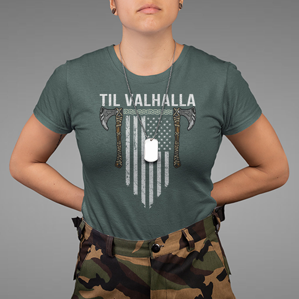 Viking T Shirt Til Valhalla American Axe Flag Norse Mythology TS09 Dark Forest Green Printyourwear