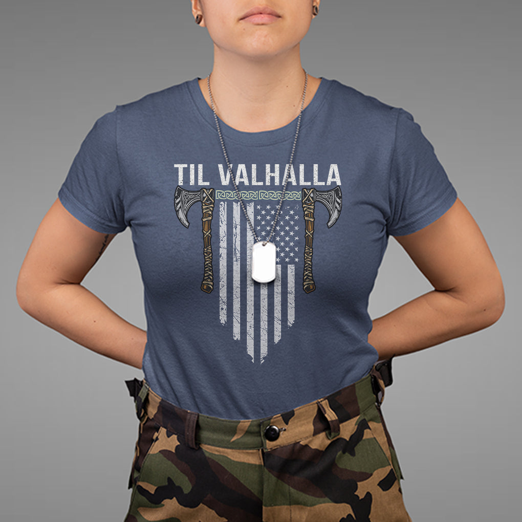 Viking T Shirt Til Valhalla American Axe Flag Norse Mythology TS09 Navy Printyourwear
