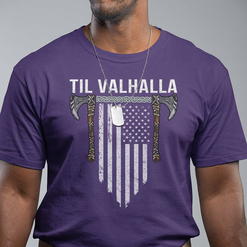 Viking T Shirt Til Valhalla American Axe Flag Norse Mythology TS09 Purple Printyourwear