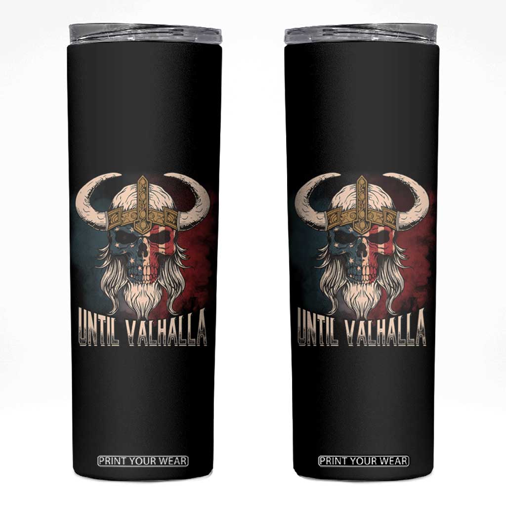 Viking Skinny Tumbler Until Valhalla US Flag Vintage Mythology TS09 Black Print Your Wear