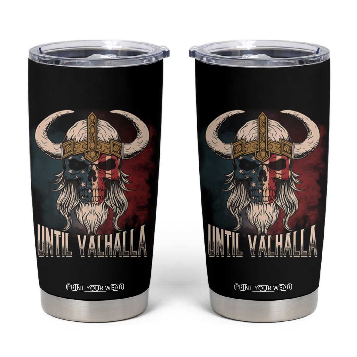 Viking Tumbler Cup Until Valhalla US Flag Vintage Mythology TS09 Black Print Your Wear
