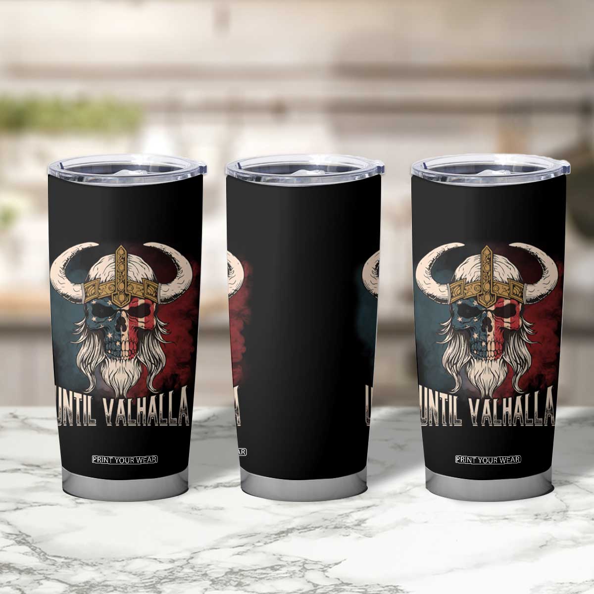 Viking Tumbler Cup Until Valhalla US Flag Vintage Mythology TS09 Print Your Wear