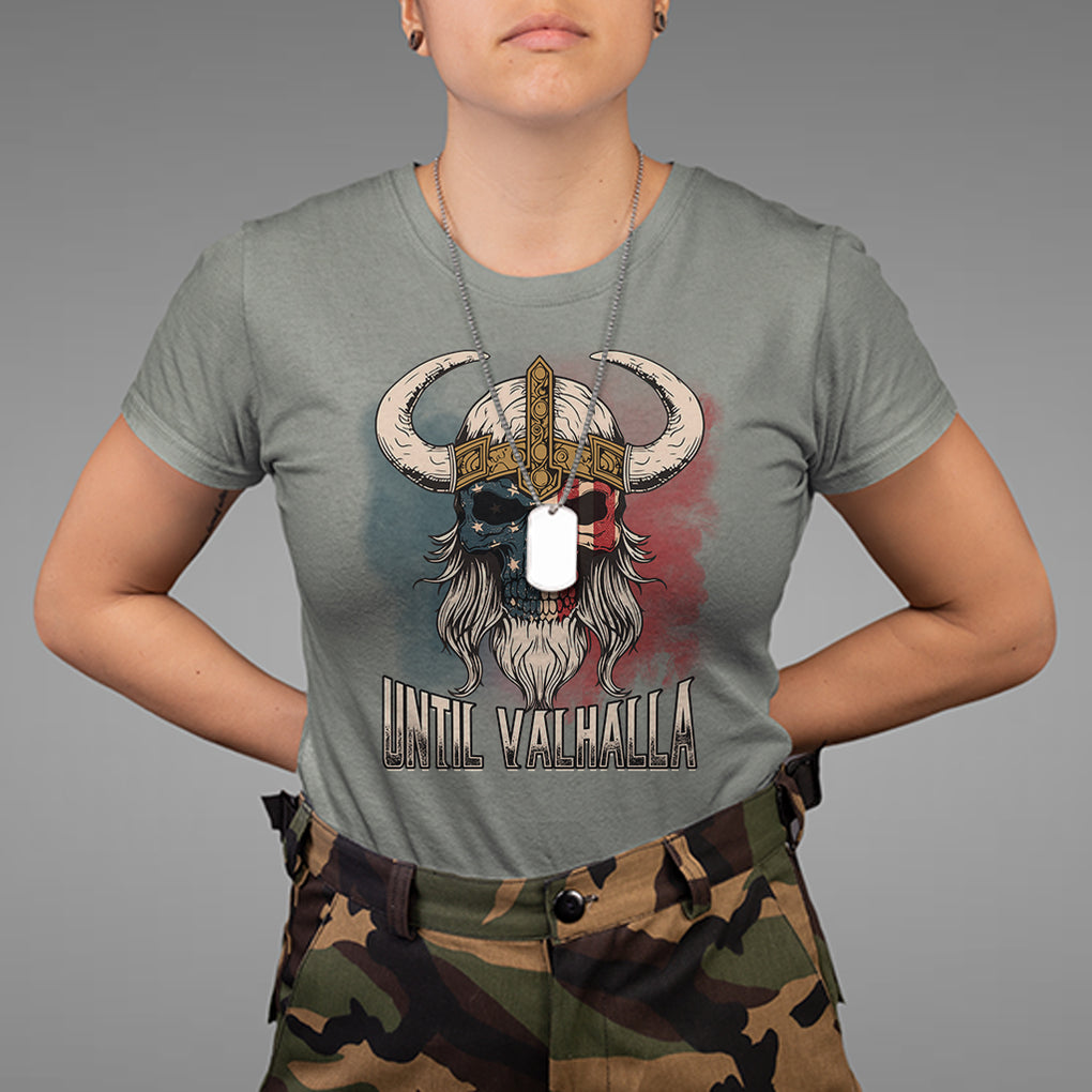 Viking T Shirt Until Valhalla US Flag Vintage Mythology TS09 Military Green Printyourwear