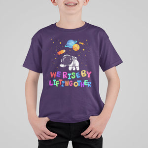 We Rise By Lifting Other Outer Space Astronaut Planet Balloon Motivational Quote T Shirt For Kid TS09 Purple Printyourwear