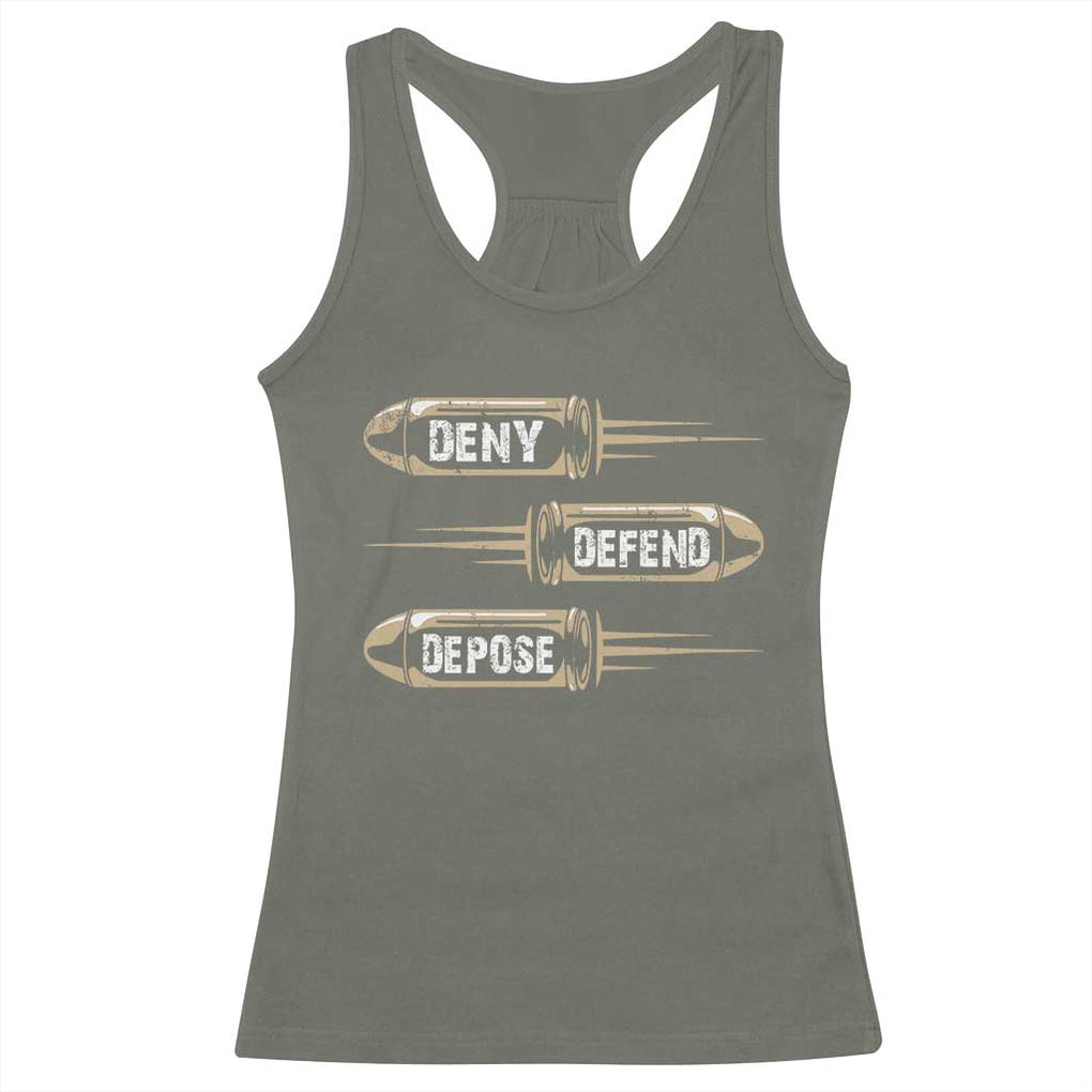 Bullet Deny Defend Depose Racerback Tank Top TS09 Military Green Print Your Wear