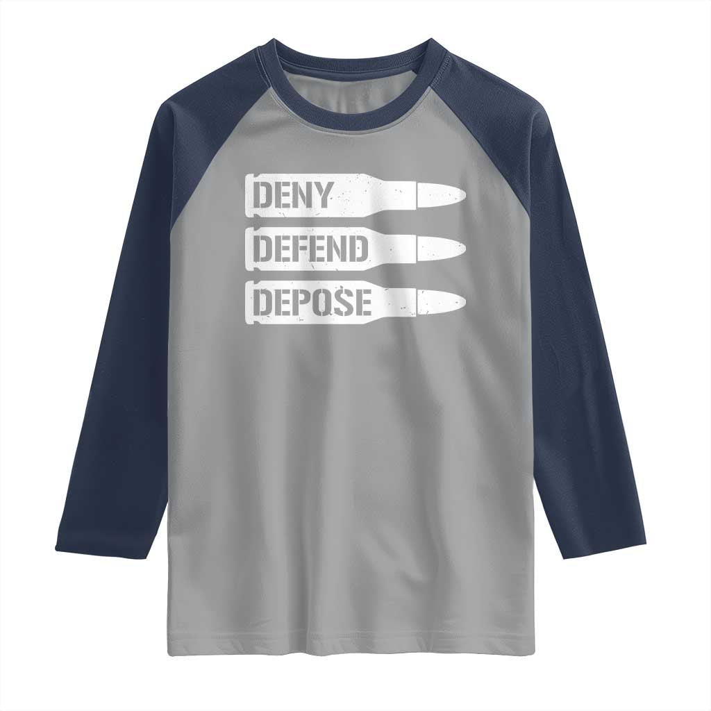 Deny Defend Depose Bullet Raglan Shirt TS09 Sport Gray Navy Print Your Wear
