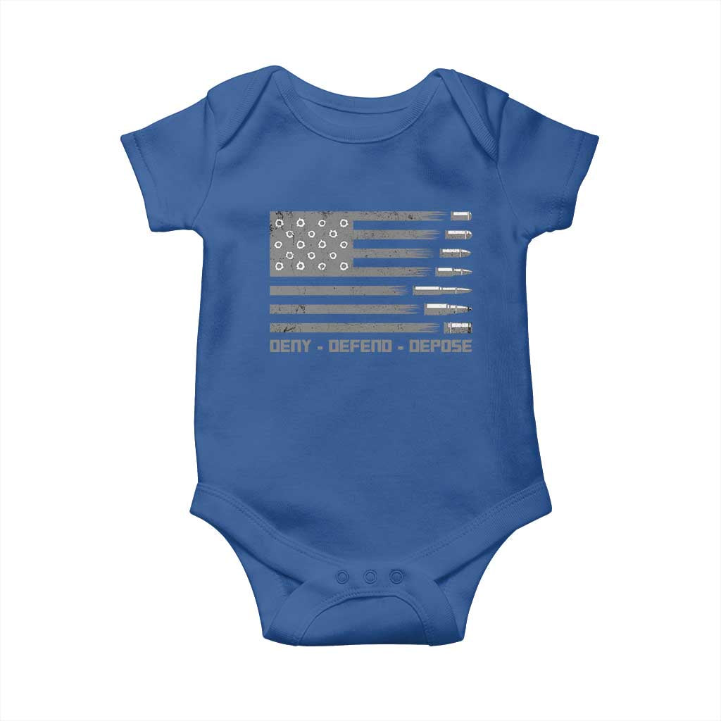 Deny Defend Depose Baby Onesie Bullet America Flag TS09 Royal Blue Print Your Wear