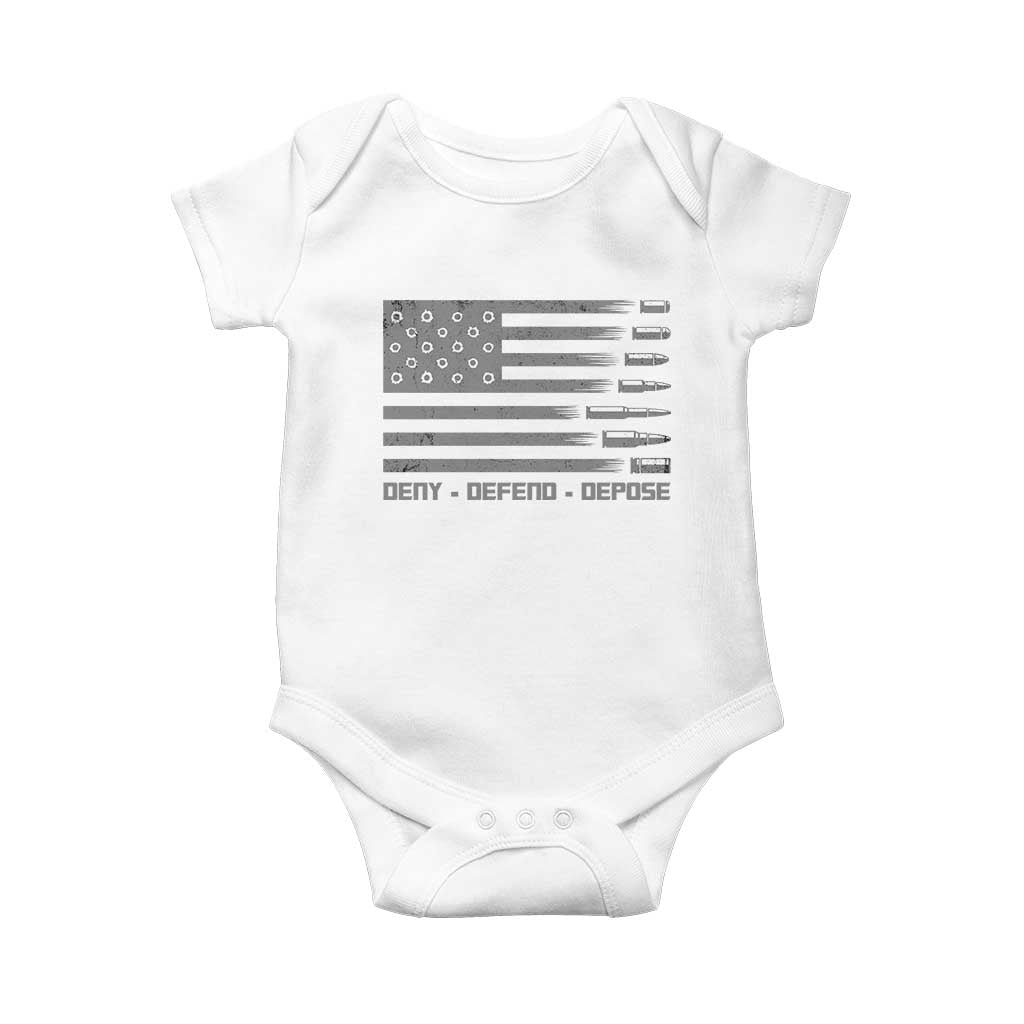 Deny Defend Depose Baby Onesie Bullet America Flag TS09 White Print Your Wear