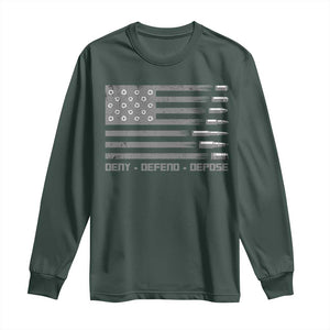 Deny Defend Depose Long Sleeve Shirt Bullet America Flag TS09 Dark Forest Green Print Your Wear