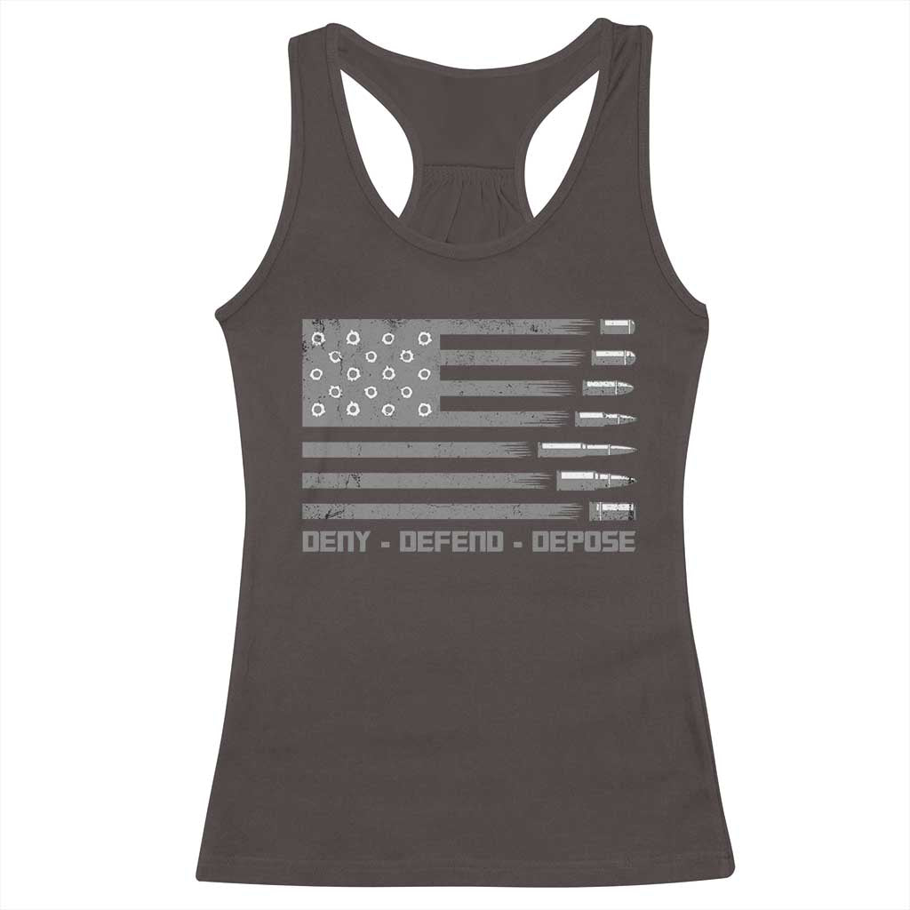 Deny Defend Depose Racerback Tank Top Bullet America Flag TS09 Dark Chocolate Print Your Wear