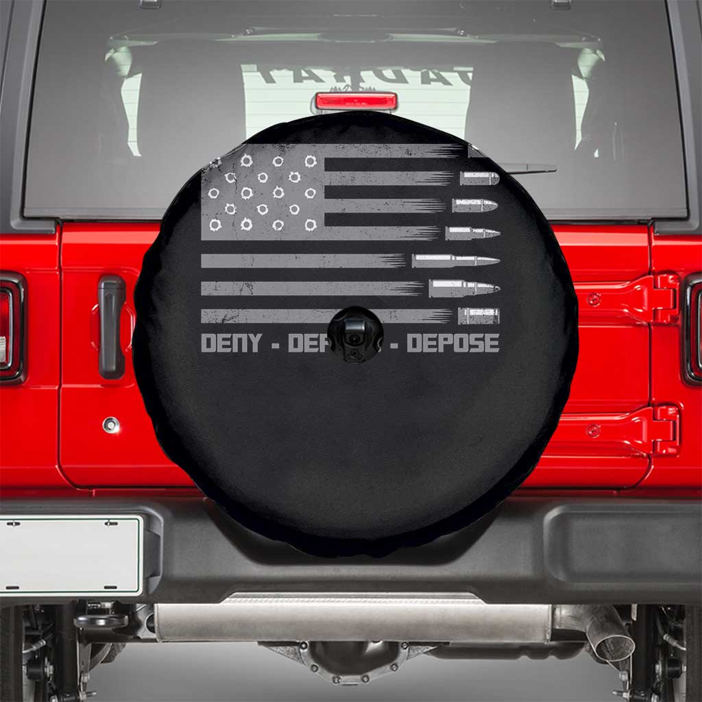 Deny Defend Depose Spare Tire Cover Bullet America Flag TS09 Black Print Your Wear